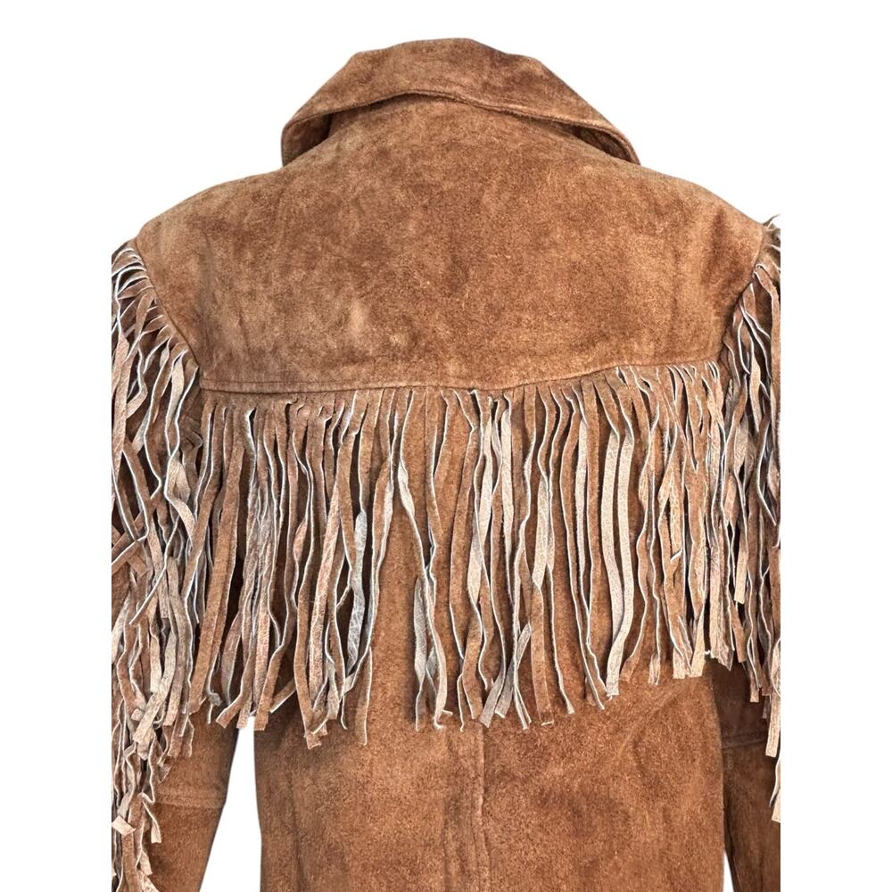 Vintage Tan Suede Leather Fringe Jacket Western Boho Cowgirl Leather Coat Small - Picture 4 of 9